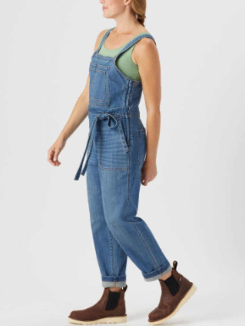 Women’s Denim Overall Jumpsuit Size 10 Tie Waist Bib Overalls - Picture 3 of 10